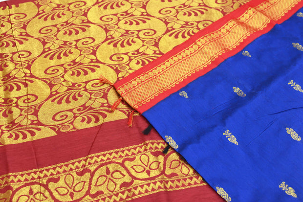 Handloom Kanchi silk cotton saree in royal blue