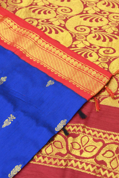 Handloom Kanchi silk cotton saree in royal blue