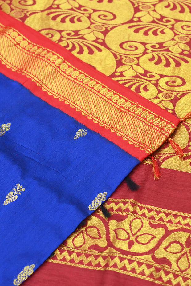 Handloom Kanchi silk cotton saree in royal blue