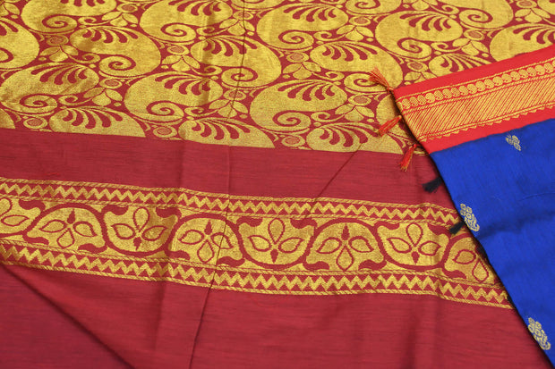 Handloom Kanchi silk cotton saree in royal blue