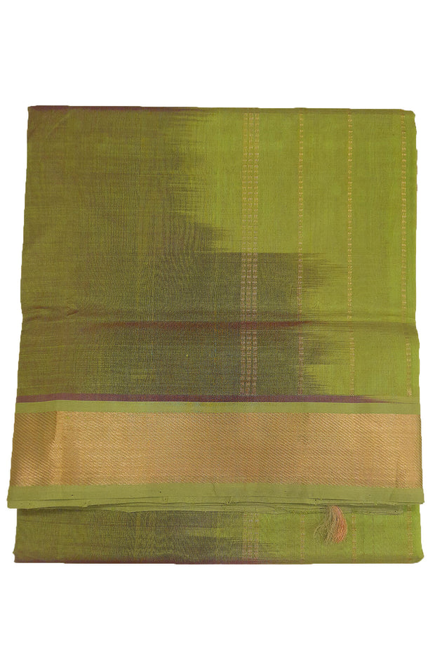 Handloom Kanchi silk cotton saree in double shaded green