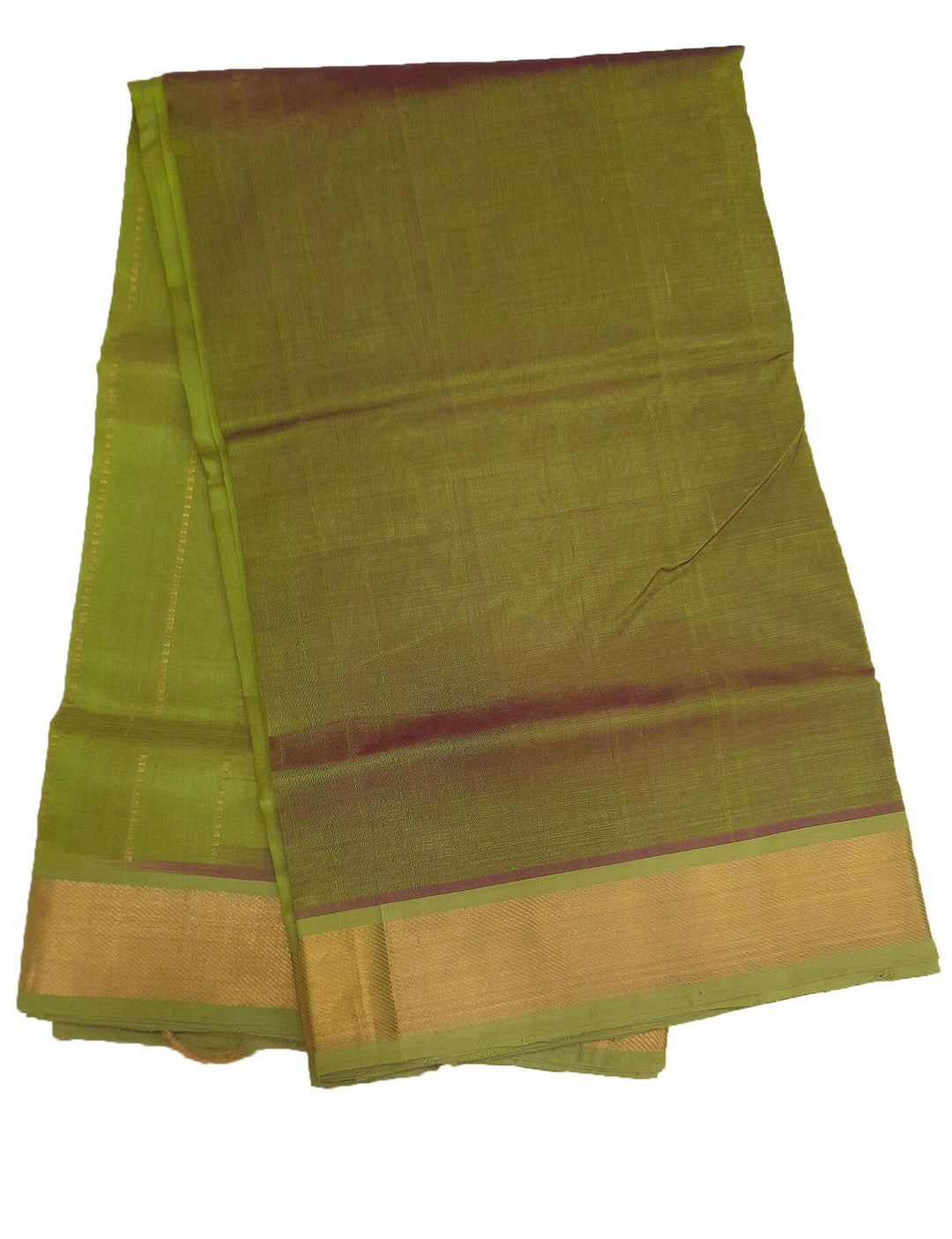 Handloom Kanchi silk cotton saree in double shaded green
