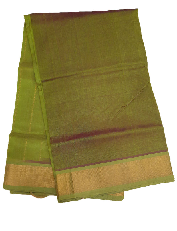 Handloom Kanchi silk cotton saree in double shaded green