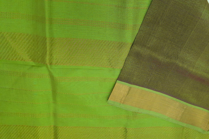 Handloom Kanchi silk cotton saree in double shaded green