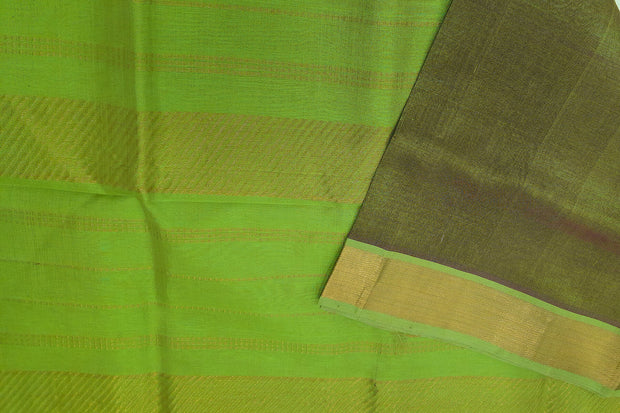 Handloom Kanchi silk cotton saree in double shaded green