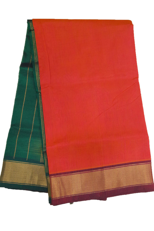 Handloom Kanchi silk cotton saree in orange