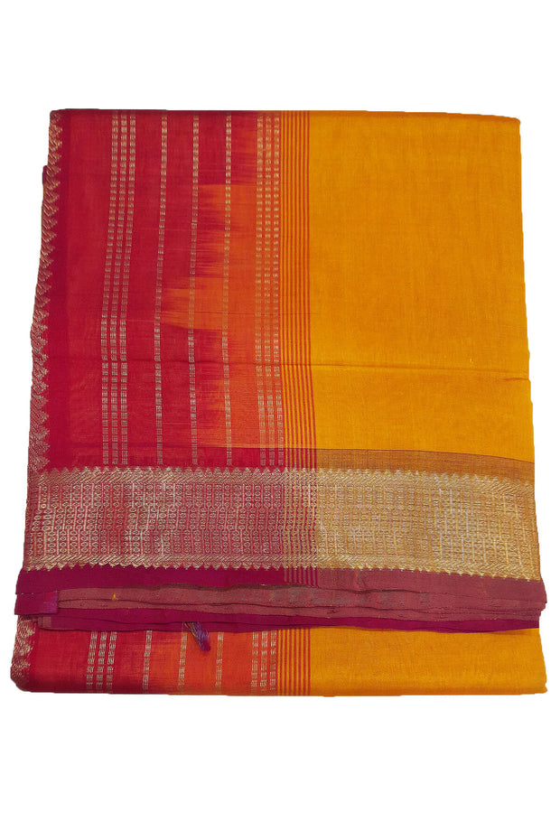 Handloom Kanchi silk cotton saree in yellow