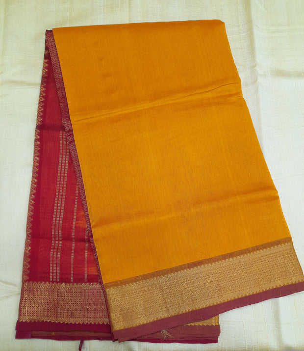 Handloom Kanchi silk cotton saree in yellow