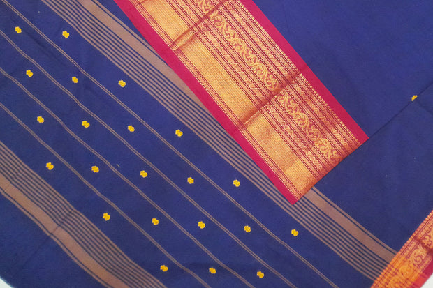 Kanchi pure cotton saree in navy blue with small buttis