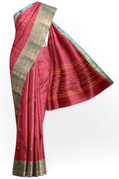 Kanchi pure cotton saree in rust with small buttis