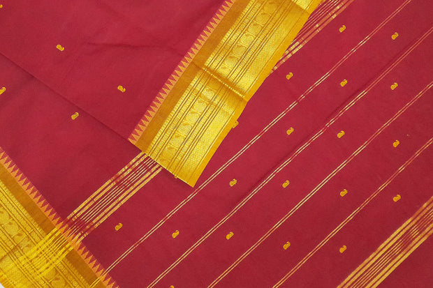 Kanchi pure cotton saree in maroon with small buttis