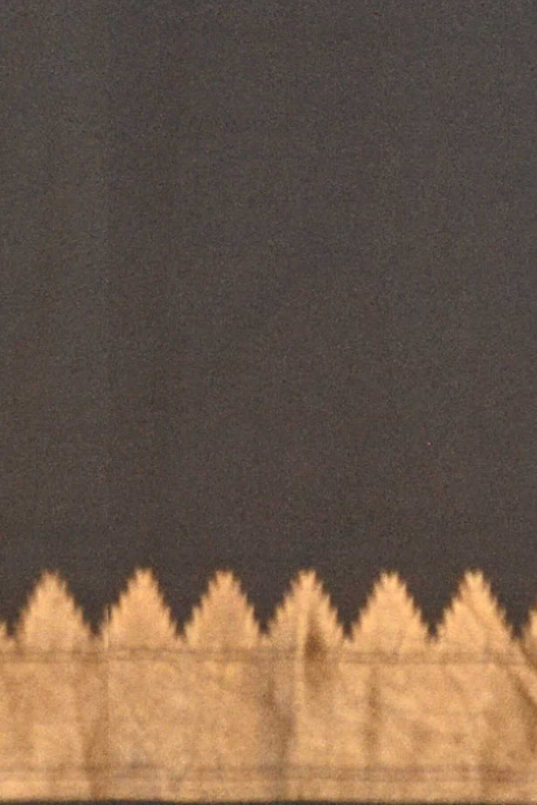 Printed Mulberry pure silk saree in black with floral motifs in blue and a temple border