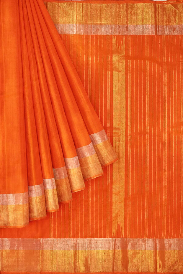 Kanchipuram pure silk saree in dupioni finish with gold & silver border