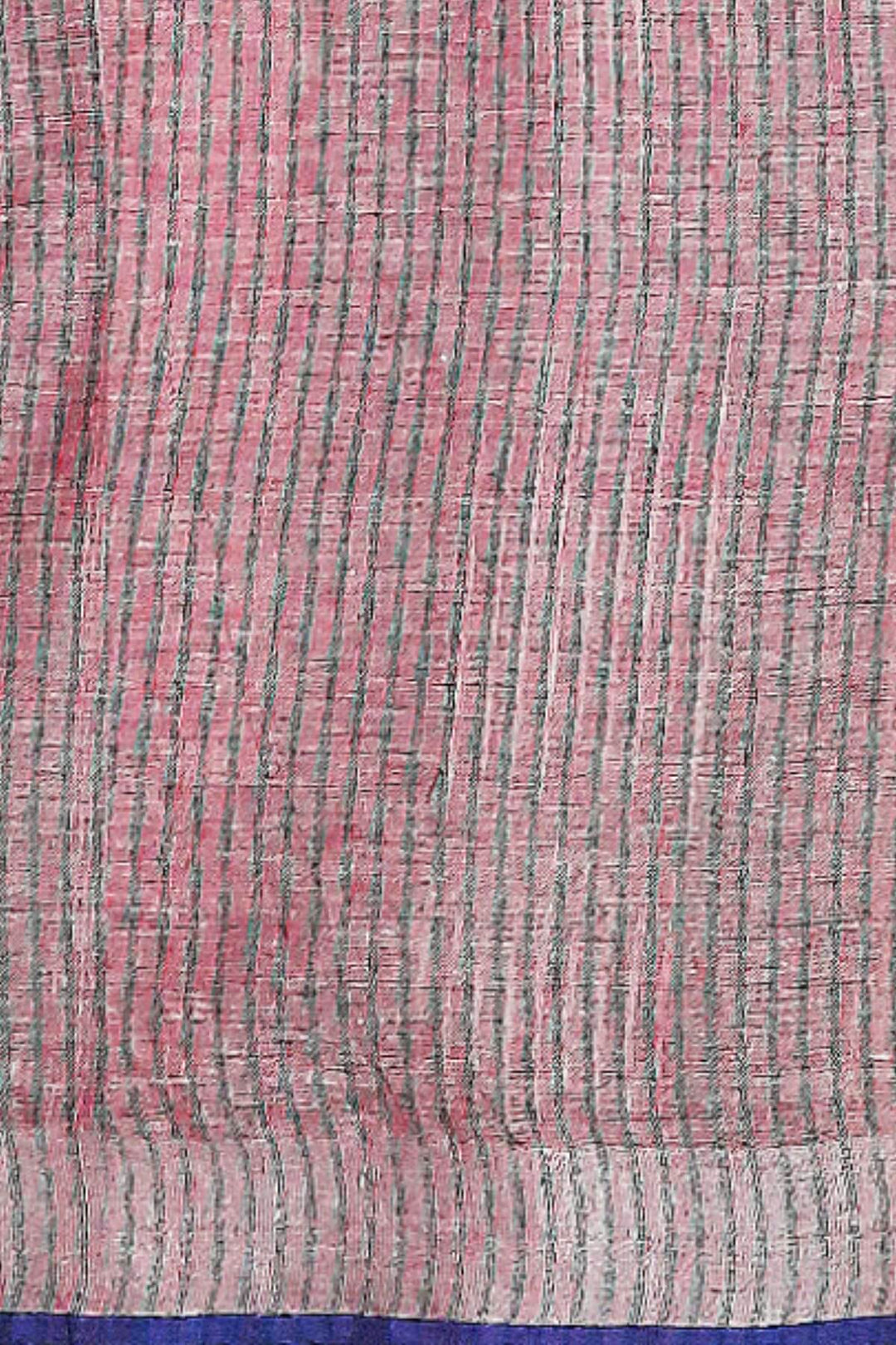 Pure linen saree in pink with a patterned skirt border & a striped pallu