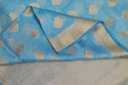 Linen silk saree in sky blue with Banarasi pallu & border