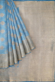 Linen silk saree in sky blue with Banarasi pallu & border