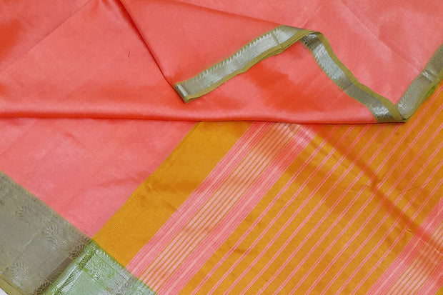 Handloom Mangalgiri silk cotton saree in peach
