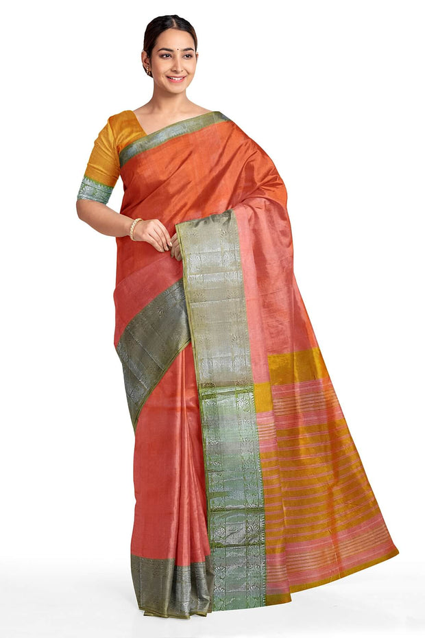 Handloom Mangalgiri silk cotton saree in peach
