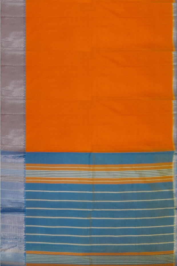 Handloom Mangalgiri silk cotton saree in peach with striped pallu