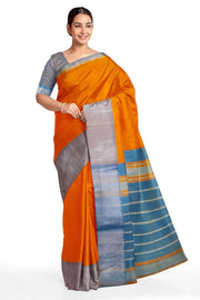 Handloom Mangalgiri silk cotton saree in peach with striped pallu
