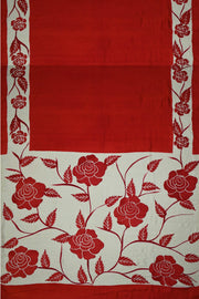 Printed  pure silk saree with floral pattern in red