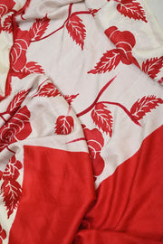 Printed  pure silk saree with floral pattern in red