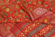 Handwoven moonga silk saree with equally beautiful woven zari border and the red color kalamkari looks  beautiful.