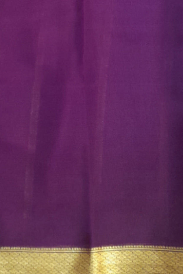 Mysore  crepe  silk saree in  blue  with contrast pallu in purple