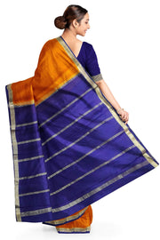 Mysore  crepe  silk saree in rust  with  contrast pallu in blue