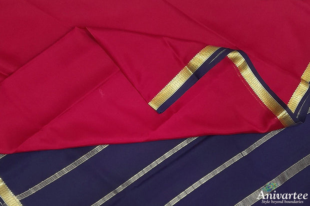 Mysore  crepe  silk saree in magenta  with contrast pallu in blue