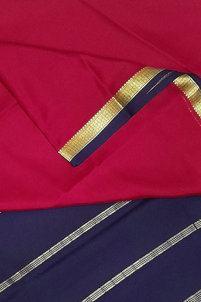 Mysore  crepe  silk saree in magenta  with contrast pallu in blue