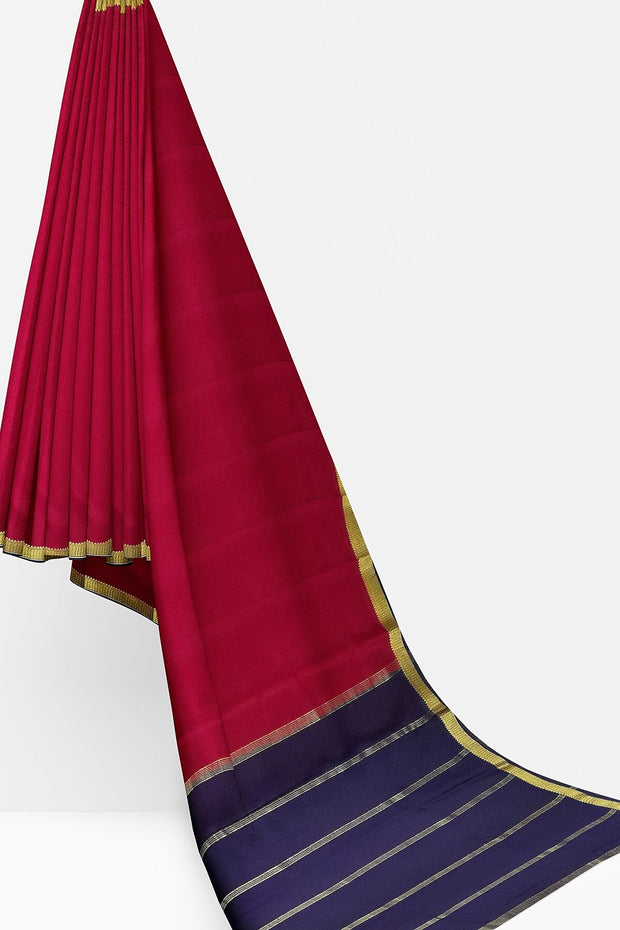 Mysore  crepe  silk saree in magenta  with contrast pallu in blue