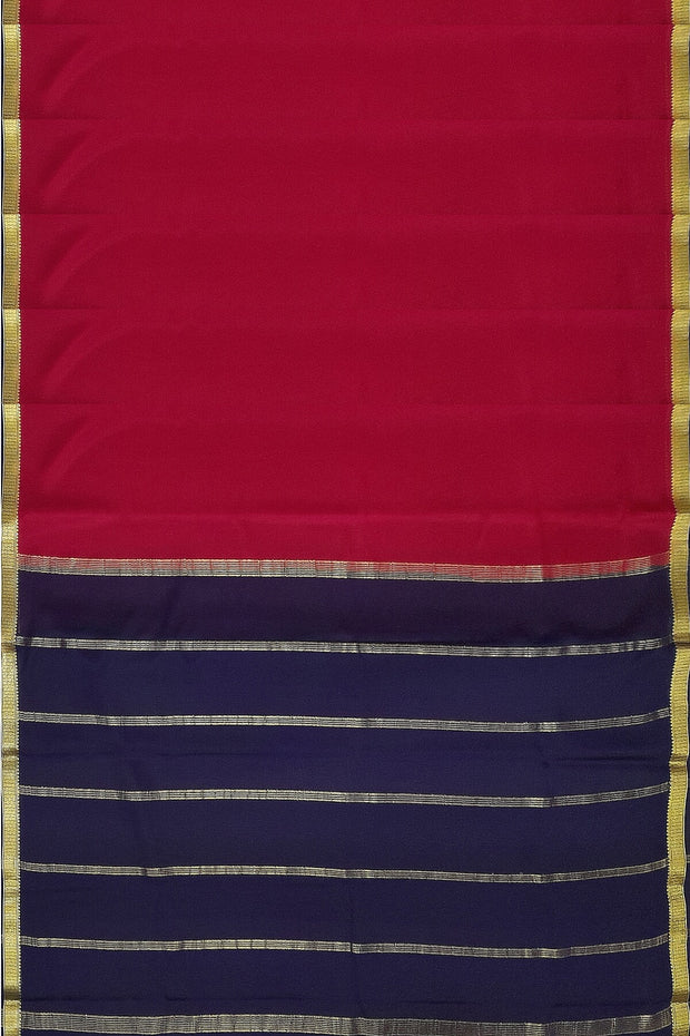 Mysore  crepe  silk saree in magenta  with contrast pallu in blue