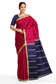 Mysore  crepe  silk saree in magenta  with contrast pallu in blue