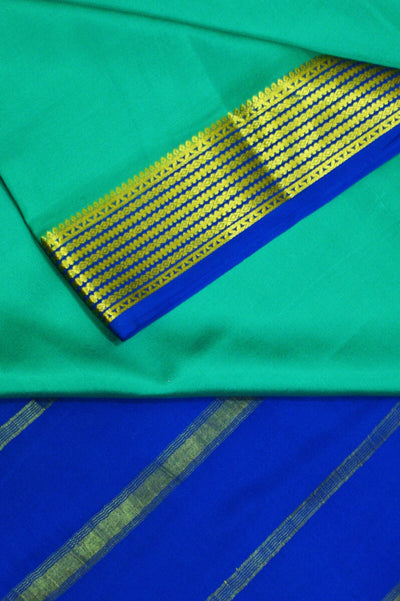 Mysore crepe silk saree in pool blue with a  contrast pallu