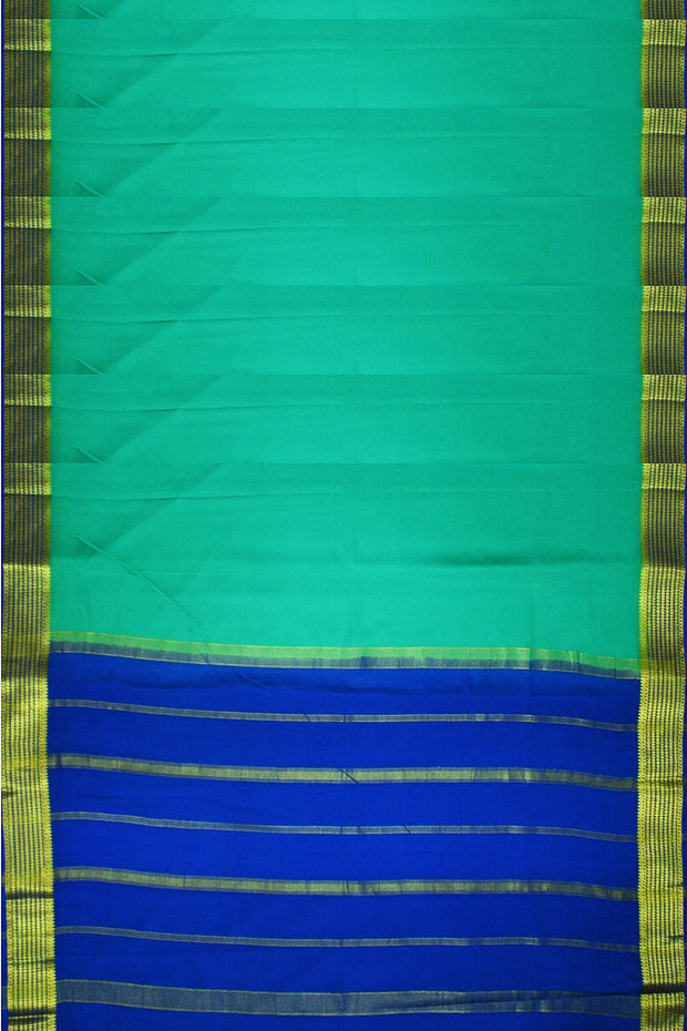 Mysore crepe silk saree in pool blue with a  contrast pallu