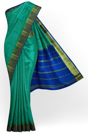 Mysore crepe silk saree in pool blue with a  contrast pallu