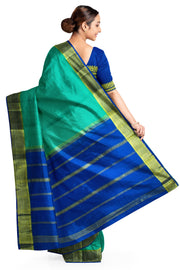 Mysore crepe silk saree in pool blue with a  contrast pallu