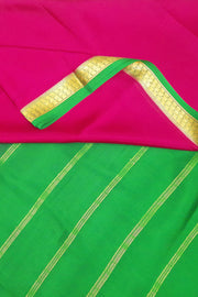 Mysore  crepe pure  silk saree in pink  with contrast pallu in green