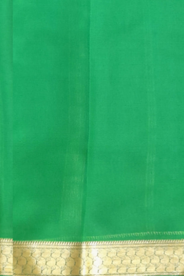 Mysore  crepe  silk saree in pink  with contrast pallu in green