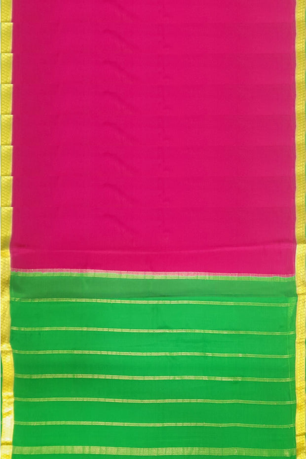 Mysore  crepe pure  silk saree in pink  with contrast pallu in green