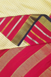 Mysore crepe silk saree in cream with fine zari checks all over the body with a contrast zari woven pallu.