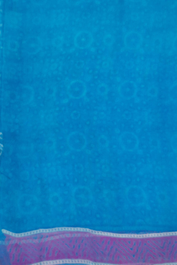 Floral printed pure silk organza saree in blue