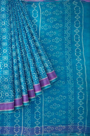 Floral printed pure silk organza saree in blue