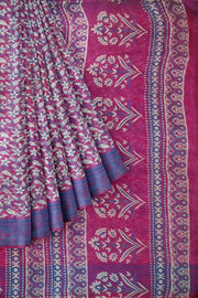 Floral printed pure silk organza saree in purple