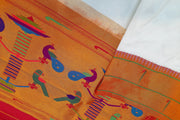 Handwoven Paithani pure silk dupatta in white