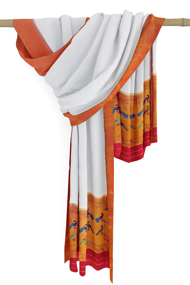Handwoven Paithani pure silk dupatta in white