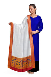 Handwoven Paithani pure silk dupatta in white