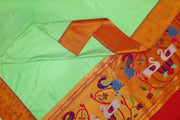 Handwoven Paithani pure silk dupatta in pista green