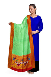 Handwoven Paithani pure silk dupatta in pista green